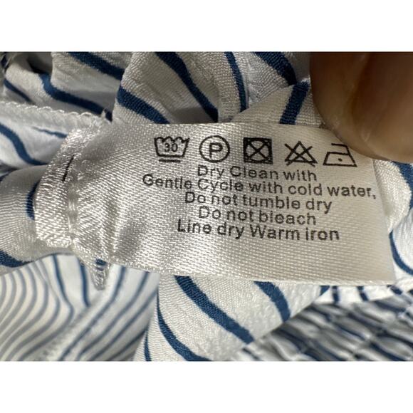 Central Park West Claudia Smocked Waist Boho Chic Blue White Stripe Dress Small - Picture 10 of 10